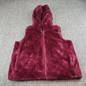 Simply Vera Vera Wang Vest Women's XL Hooded Faux Fur Zip Front Pockets Red - Picture 1 of 8