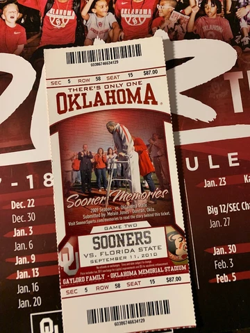 2010 Oklahoma Sooners Florida State Seminoles Football Ticket Stub Norman Cover