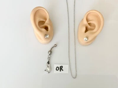 Clear Stone Necklace or Belly Button Navel Ring Body Jewelry Earrings Set - Image 1 of 3