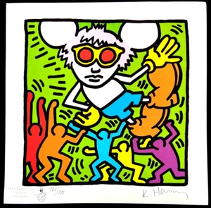 Keith Haring Lithograph' Andy Mouse' COA Original Signed Numbered A Hand - Picture 1 of 10