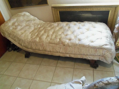 Antique Fainting Couch Sofa Chaise Upholstery w/ Carved Claw Legs Cover