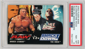 BROCK LESNAR THE ROCK 2002 Fleer WWE Raw vs Smackdown Rc #86 PSA 8 LOW POP