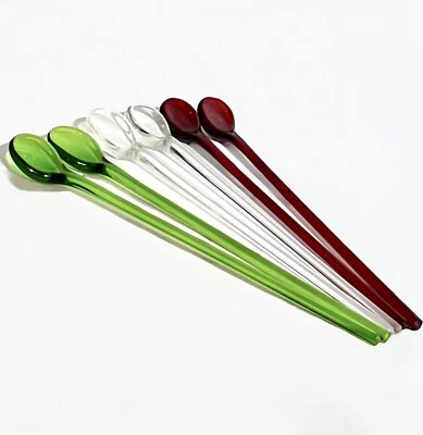 "6 palos de vidrio para agitar cuchara de cóctel de 6,5"" rojo verde cristal vajilla navideña de colección" Foto 1 de 4