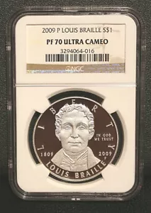 2009 P - NGC PF 70 ULTRA CAMEO - LOUIS BRAILLE $1 COMMEMORATIVE DOLLAR - Picture 1 of 2