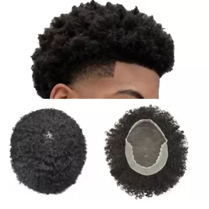 Afro Toupe For Black Men Curl Mens Toupee French Lace Front African Hairpiece - Picture 1 of 18