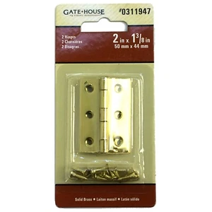 GATE. HOUSE 0311947 2- Solid Brass Hinges 2inX1-3'8in (50mmX44mm), 033923890250 - Picture 1 of 2