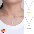 Small Cross Pendant Necklace Cable Link Gold Silver Chain Womens Jewellery Jesus