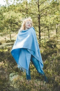 Shawl Wrap Knit Women Fringe Knitted Poncho Cardigan Cape Scarf Sweater BLUE Top - Picture 1 of 10