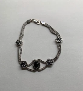 Pulsera de piedra de ónix y plata esterlina hecha a mano - NUEVA - Imagen 1 de 5