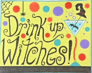 Hand-painted Needlepoint Canvas, DRINK UP WITCHES! 13" mesh, new - Picture 1 of 1