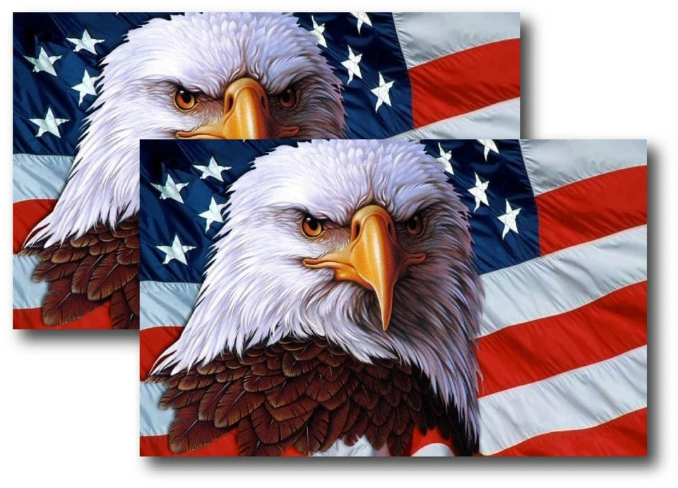 2X BALD EAGLE AMERICAN FLAG DECAL STICKER 3M US TRUCK HELMET VEHICLE WINDOW WALL - Image 1 of 1