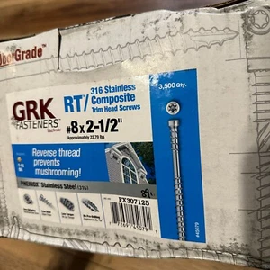 GRK 8 x 2-1/2″ 316 Stainless Finish Trim Screws Deck Screws Reverse Thread 45079 - Picture 1 of 15