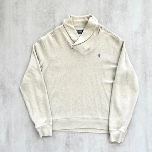 Polo Ralph Lauren Vintage Mens Jumper Sz L Oversized Knit Cotton Beige Pullover - Picture 1 of 8