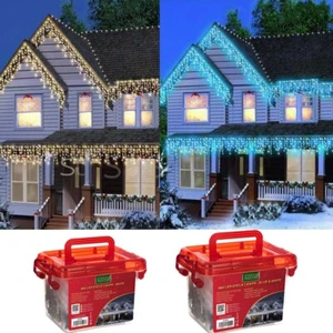 360/2000 WHITE CHRISTMAS ICICLE LIGHTS LED SNOWING OUTDOOR XMAS CHASER IN TUB - Picture 1 of 12