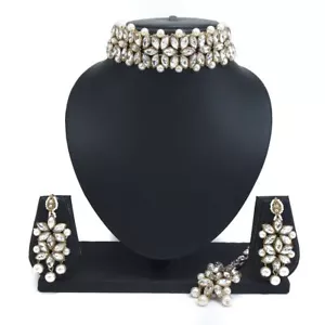 Bollywood Indian Gold Plated Choker Necklace Fashion Costume Jewelry Earring Set - Picture 1 of 3