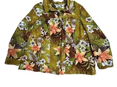 Allison Daley Button up Jacket Green Tropical Tiger Lilly Floral Pockets 22W - Image 1 of 4