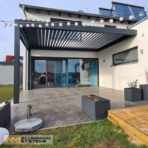 TOP ANGEBOT!Pavillon Lamellendach Pergola Sonnenschutz 4 m x 4 m Wandmontage - Bild 1 von 24