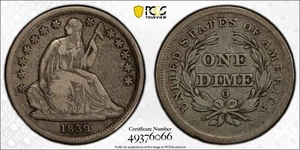 1839-O Seated Liberty Dime No Drapery PCGS VF25 Very Fine F-105 Large O - Picture 1 of 4