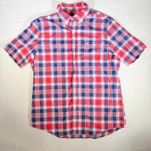 Chaps Men's Button Down Short Sleeve Shirts Red Easy Care Plaid Pockets Size XL - Picture 1 of 7
