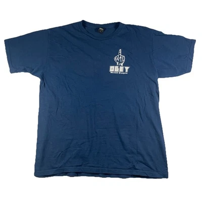 Obey T-Shirt Men's Large Blue Short Sleeve Crew Neck Logo Worldwide Propaganda - Image 1 of 4