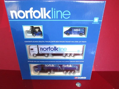 Corgi Norfolkline 1/64 Scale TY99143 - Scania Skeletal DAF Trailer Ford Van Fork - Image 1 of 4