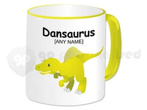 Personalised Gift Dinosaur Mug Cup Kids Jurassic Spinosaurus Fun (Yellow Handle) - Picture 1 of 1