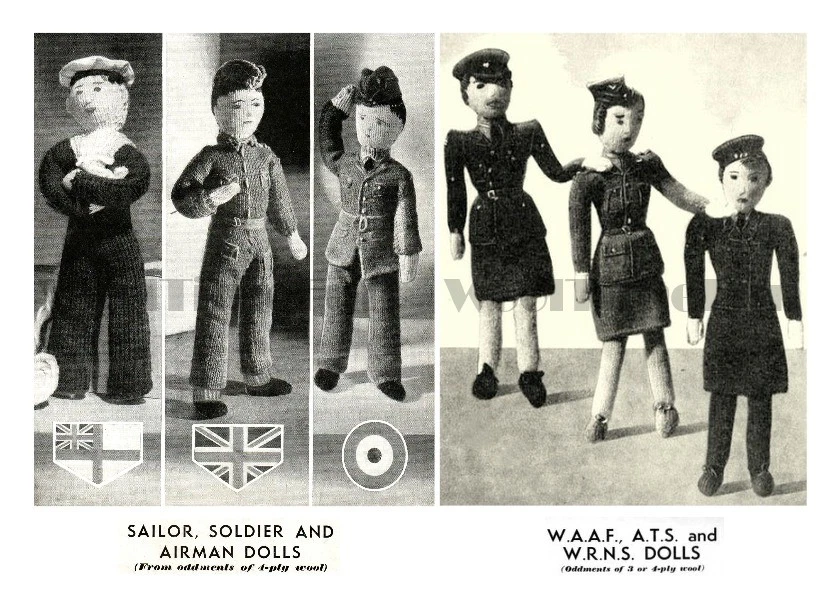Vintage Knitting Patterns WW2 Army, Navy, Air Force, WAAF, WRNs, ATS Toys Dolls - Image 1 of 1