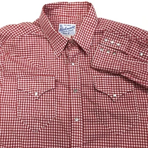 VTG 70s Rockmount Ranch Wear Red Gingham Pearl Snap Western Shirt 17x35 L ? USA - Picture 1 of 10