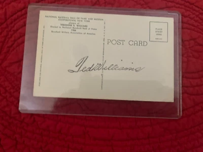 Ted Williams  signed on the back Hall of Fame postcard w/ bonus letter - Image 1 of 4