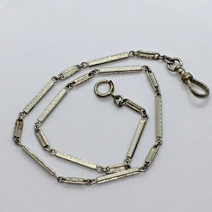 Antique Art Deco Pocket Watch Fob Chain 14K white gold 10.4 gr 13" Marked "14K" - Picture 1 of 5