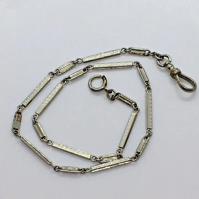 Antique Art Deco Pocket Watch Fob Chain 14K white gold 10.4 gr 13" Marked "14K" - Image 1 of 4
