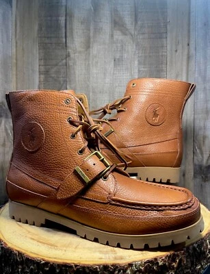Polo Ralph Lauren Ranger Boots Mens Size 11.5  Tan Brown Leather Buckle Lace Up - Photo 1/4