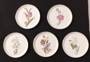 Vintage West Germany Furstenberg Porzellan Set 5 Blumen Untersetzer 3 7/8" - Bild 1 von 14