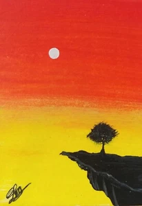 ACEO Original Acrylic Painting SUNSET Miniature Art Card New - Picture 1 of 4