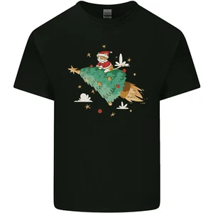 Christmas Cat Space Rocket Xmas Tree Ship Kids T-Shirt Childrens - Picture 1 of 6