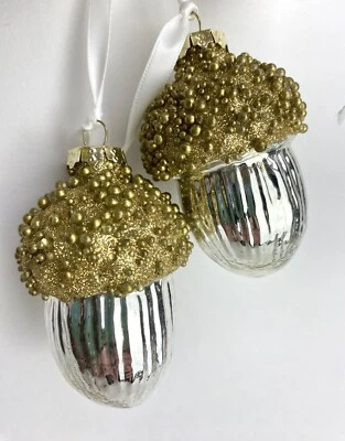 Vintage Pier One Imports Set Of 3 Mercury Glass Acorn Cluster, Brass Beads - Image 1 of 3