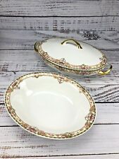 VICTORIA CHINA Czechoslovakia Antique Pink Floral Covered Dish Serving Bowl Set