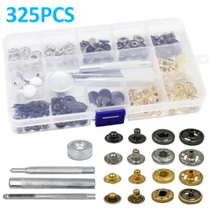 Heavy Duty Snap Fasteners Press Studs Kit +Poppers Leather Button Tool 325PCS UK - Picture 1 of 11
