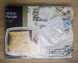 Sheet Queen Size Flat No Iron Percale Floral 90x102 Inches NEW Old Stock! feb23 - Picture 1 of 6