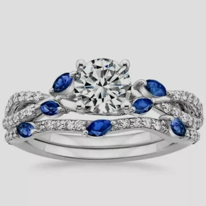 Round Cut Lab Created Diamond Bridal Wedding Ring Set 14k White Gold Over - Picture 1 of 2