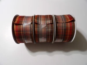 Celebrate! Harvest Ribbon Lot Of 3 Wire Edges Plaid Spool 2.5 IN X 15 FT - Picture 1 of 6
