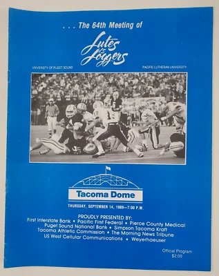 1989 Tacoma Puget Sound Univ Loggers Pacific Lutheran Lutes Vtg Football Program - Image 1 of 4