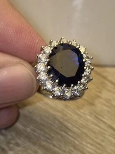 Gold Plated Silver Sapphire-Blue CZ Princess Diana Kate Royal Engagement Ring - Picture 1 of 4