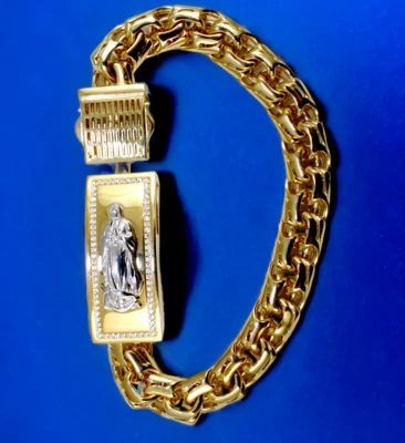 14K Yellow Gold 12MM SOLID Saint Jude CZ Chino Link Chain ID Bracelet Real Men's - Image 1 of 4