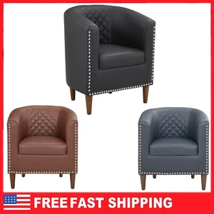 Modern Faux Leather Barrel Chair Single Sofa Upholstered Armchair Living Room US - Picture 1 of 16
