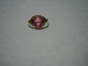 VINTAGE SCHÖNER FARBIGER ROSA STEIN 1,4 GRAMM 10K MASSIVER GOLD COCTAIL RING GRÖSSE 5,75 - Bild 1 von 9