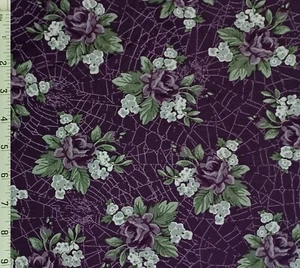 Tissu de coton rose violet jeté Halloween toile de roses Maywood goth vampire - Photo 1 sur 1