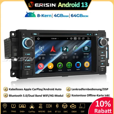 64GB CarPlay Android 13 Autoradio GPS DAB+ Jeep Compass Wrangler Chrysler Dodge - Bild 1 von 4