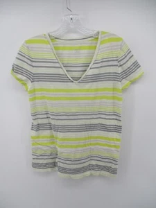 Merona Medium Short Cap Sleeve V Neck Striped Shirt 100% Cotton - Picture 1 of 10