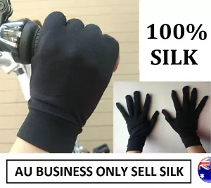 100% SILK Gloves Men Women Unisex Sports Thermal Bike Cycling Motorcycle Liner - Picture 1 of 6